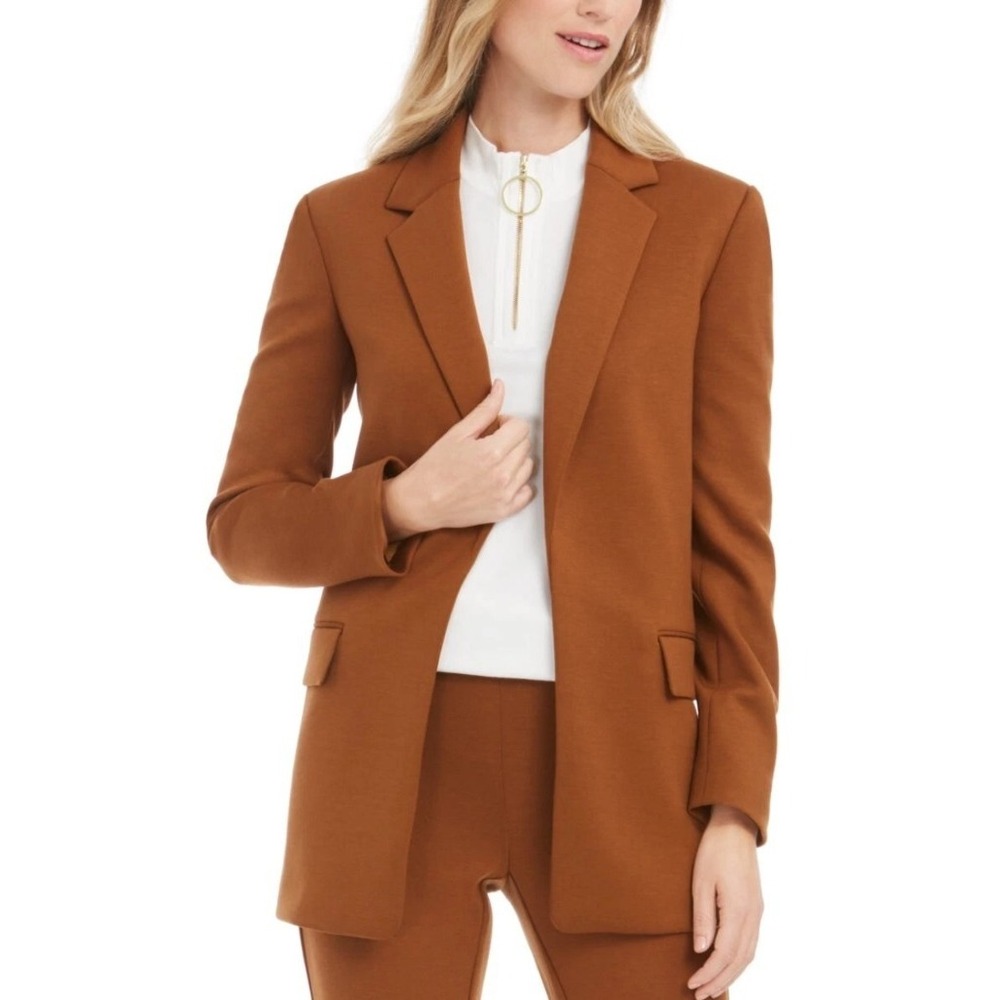 Calvin‎ Klein Open Front Blazer Neutral Career Professional Minimalist Brown 22W